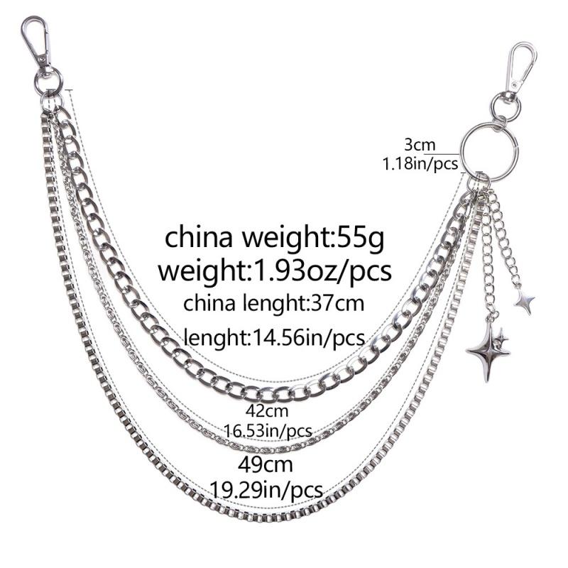Punk Multilayer Metal Star Pendant Pant Belts Chain Hip Hop Waist Keychains Jeans Chains Women Trendy Jewelry Accessories Gifts