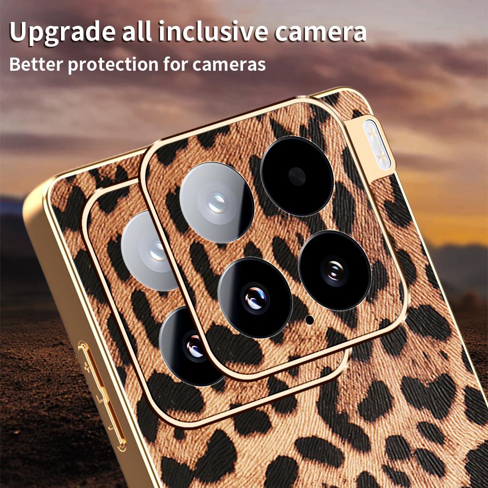 For Xiaomi 15 Case Leopard Print PU Leather Coated PC+TPU Electroplating Phone Cover