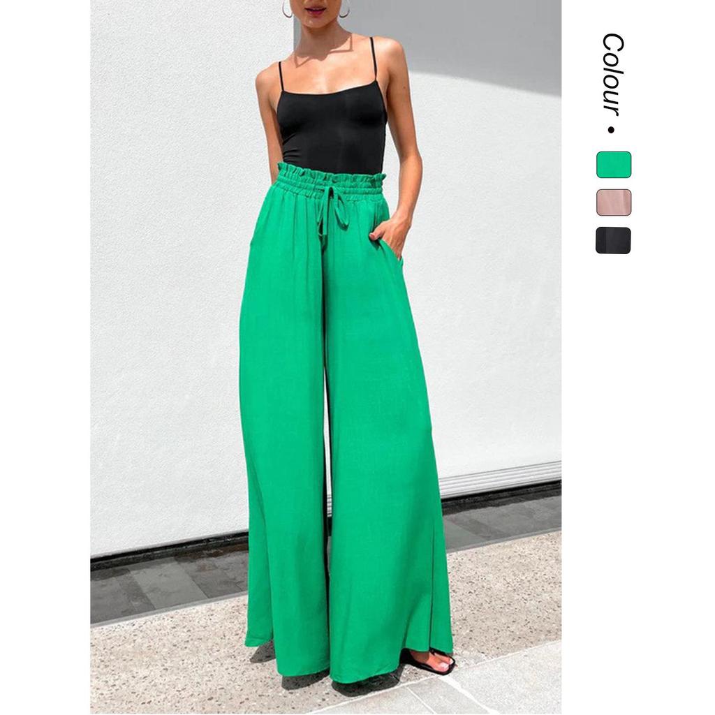 Women's Summer Fashion Elastic Waist Wide-Leg Pants - European & American Style
