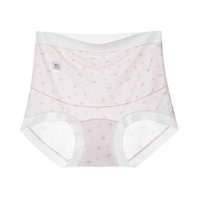 High Waist Plus Size Maternity Underwear with Extended Crotch - Ice Silk Print, Pure Cotton, Tummy Support Triangle, Fits Up to 200 Jin