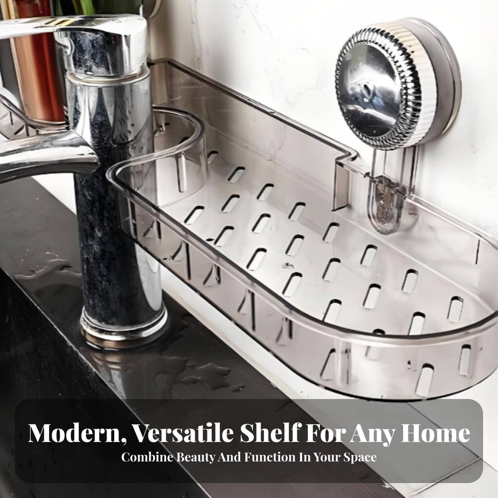 Suction Holder Faucet Shelf Waterproof over Faucet Storage Holder Easy-Mount Sink Organizer Repositionable Easy to Clean