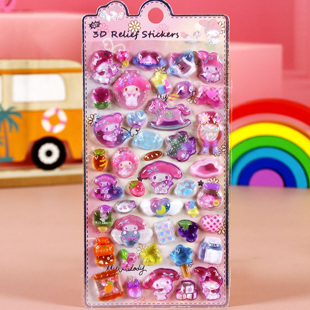 1/8Pcs 3D Relief Stickers Sanrio Hello Kitty Kuromi Cute Cartoon Crystal Sticker Handmade Diy Hand Decals Gifts