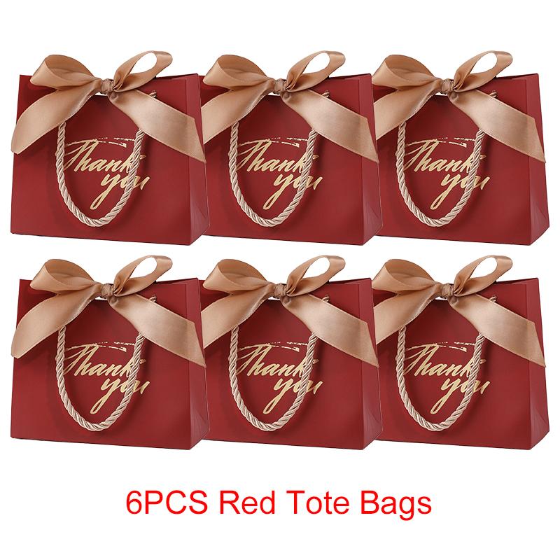 6/12PCS Pack Gift Bag Pink White Black Red Tote Bag Ribbon Bow Decoration Bronzing"Thank You" Text Birthday Wedding Gift Bag ZYF