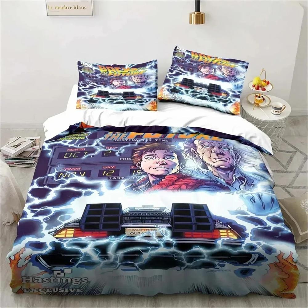 Klassische Film Retro Bettwäsche, Zurück in die Zukunft, Dreiteiliges Set, Einzel- und Doppelbetten, Kingsize-Bett, Extra große Daunendecke