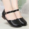 Close Head Square Heels Cutout Breathable Rhinestone Shoes Summer 2025 Soft Leather Sandals Women for Office Daily Mom
