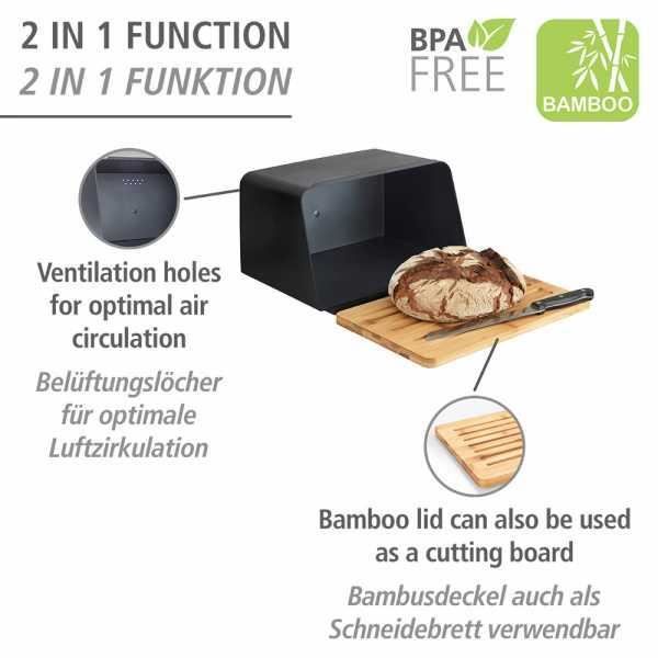 Boite À Pain - WENKO - Kubo - Couvercle En Bambou - Rangement Design - 35x20,5x26 Cm