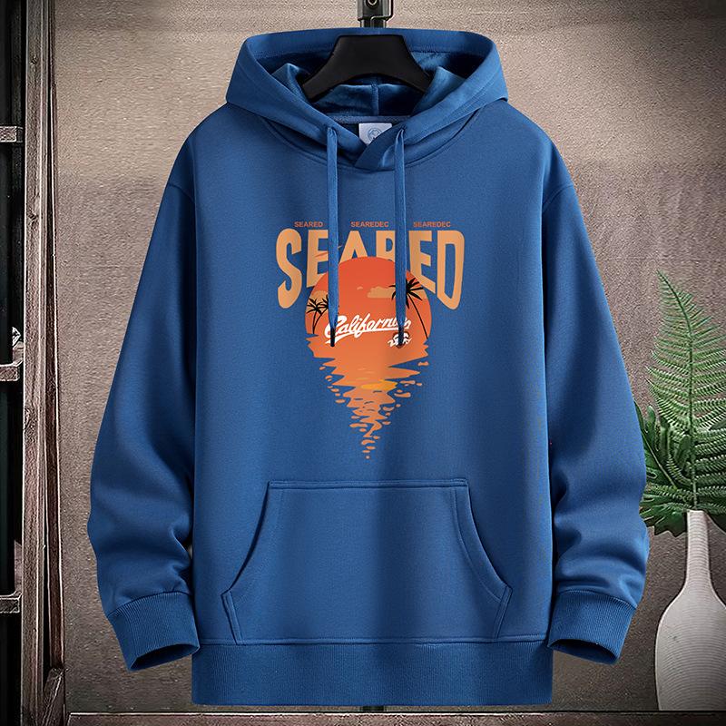 Sunrise Pattern Large Size Men Fleece Hoodie Loose Hooded Sportshirt Boys Pullovers