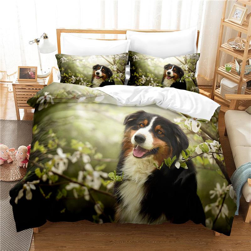 German Shepherd Duvet Cover Set King/Queen Size Purebred Hound Animal Bedin Set Kids Cute Dog Puppy Polyester  Meeting Cover