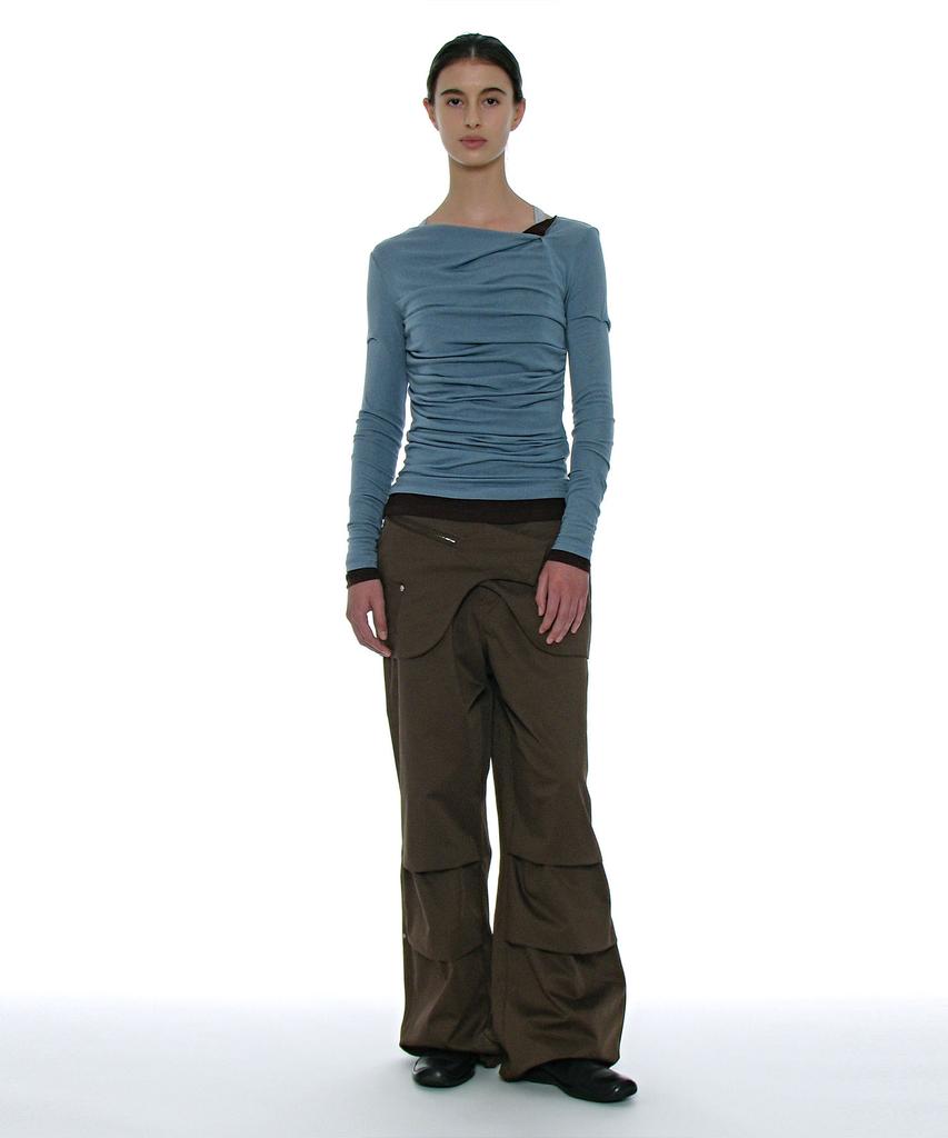 PARTIMENTO WOMEN 2Way Belted Layered Parachute Pants_Brown