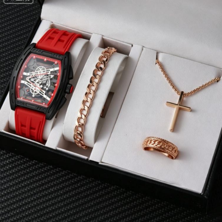 Geneva Men's Steel Band Fashion Calendar Wristwatch - Bestseller Personalized Business Set