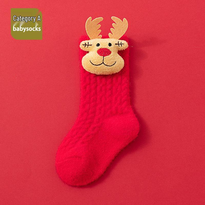 Cozy Christmas Fleece Socks for Newborns and Toddlers, Warm and Festive Red for Boys and Girls.