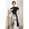 Sommer-Retro-chinesischer Stil verbessertes Cheongsam-Damenkleid mit schwarzer Tuschemalerei
