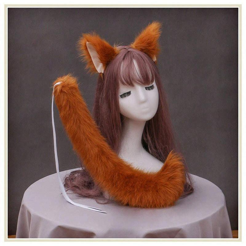 

Маскарадный костюм для вечеринки с плюшевыми кошачьими ушками и хвостом, милый аниме-сладкий Лолита, пушистый лисьий хвост, ободки для волос, аксессуары для косплея, пушистый реквизит