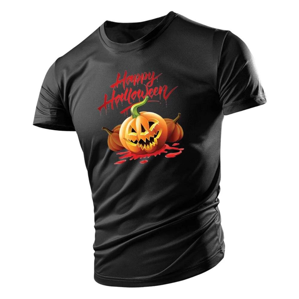 Four Seasons New Fashion Casual 2d Halloween Jack-O '-Lantern Print Bărbați Lejer, confortabil, Tricou cu mânecă scurtă Top cu uscare rapidă