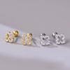 925 Sterling Silver Fine Jewelry Trendy Gold Plated Clover Stud Earrings Geometric Shiny Zircon Flower Screws Bead Piercing