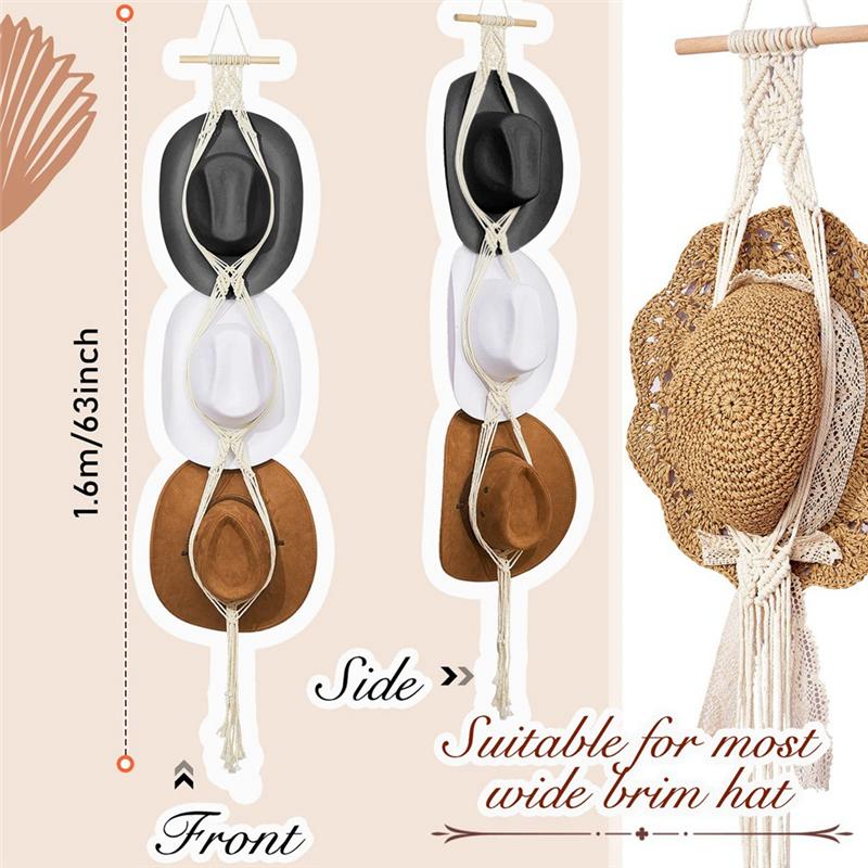 AEE4-Hat Hangers Boho Hat Rack Hat Hanger Back Of Door Hat Organizer Hanging Hat Decoration