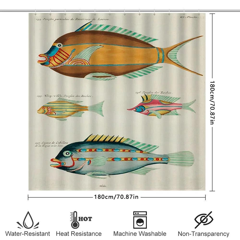 Fish Pattern Shower Curtain Fabric Waterproof Bathroom Decor Home Decoration Wall Hanging Watercolor Print