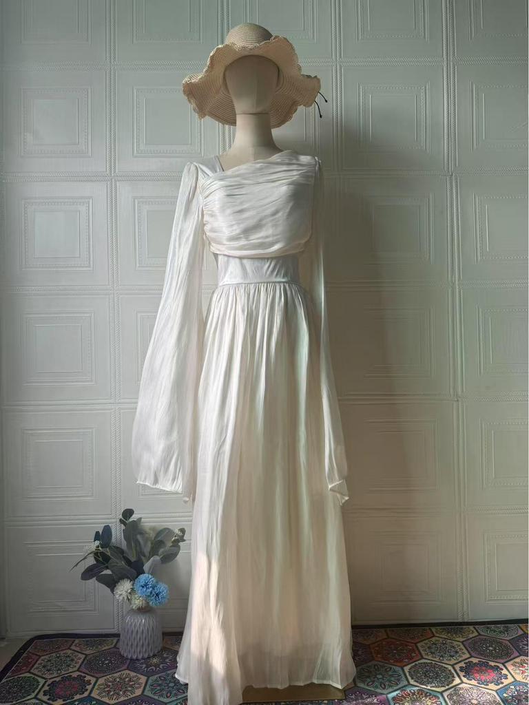 Summer 2025 Elegant Retro Long Sleeve Dress