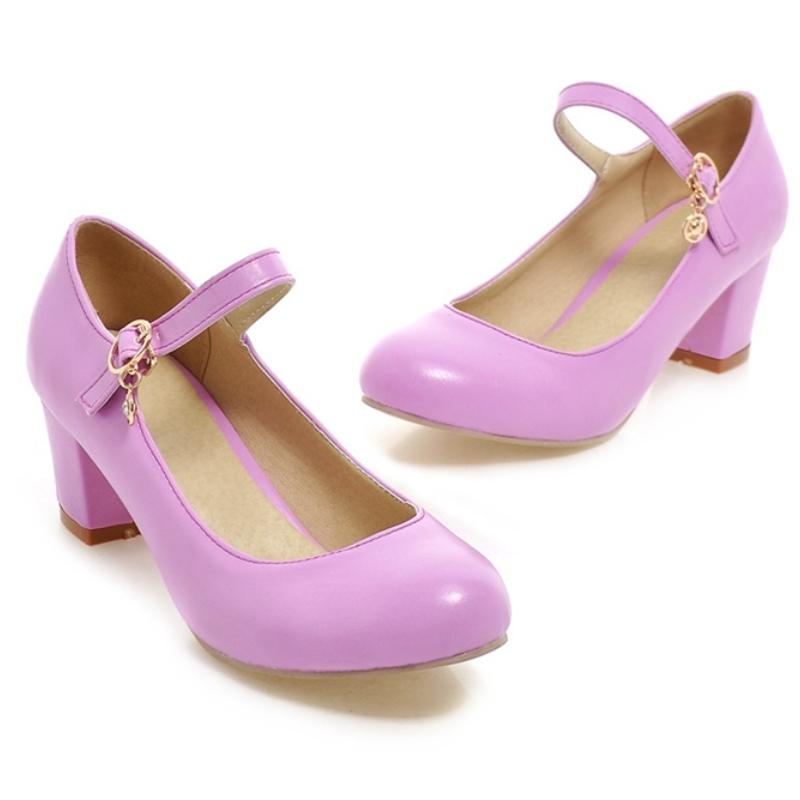 Women's Medium Heels Mary Janes Shoes 2025 Fashion Pink Black White Green Purple Heeled Party Wedding Shoes Female Dress Pumps