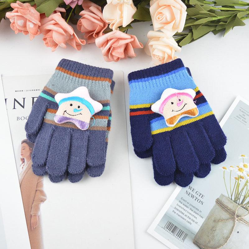 Neue Jungen- und Mädchen-Cartoon-Handschuhe mit fünfzackigem Stern, winterwarme Strickhandschuhe mit vollen Fingern zum Schreiben für Studenten