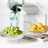 Glass Fruit Bowl with Feet Tall Striped Storage Tray Home Living Room Decoration Creative Dried Fruit Tray Snack Tray