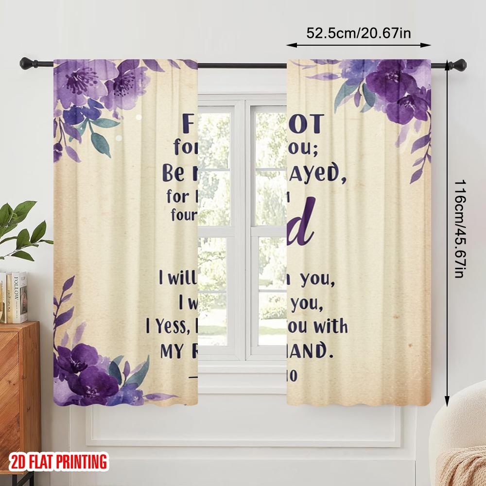 2pcs 2D Flat Printing Scene Curtain Fear Not I Am God Fabric Without Electricity Festive Curtains Perfect for Wall Art Party