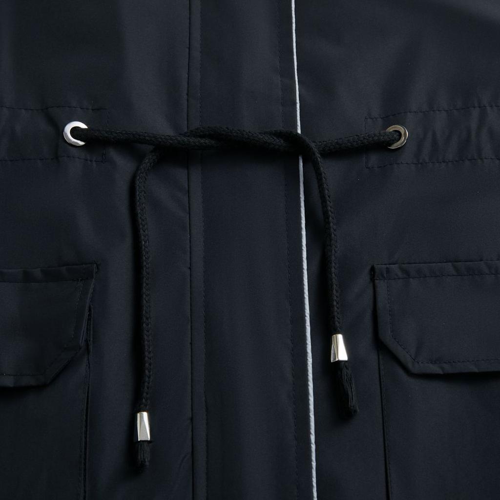 Frühling und Herbst Langer Freizeitmantel Damen Wasserabweisender Kapuzen-Volltonfarbe-Oberteil Gestreifter gerader Mantel