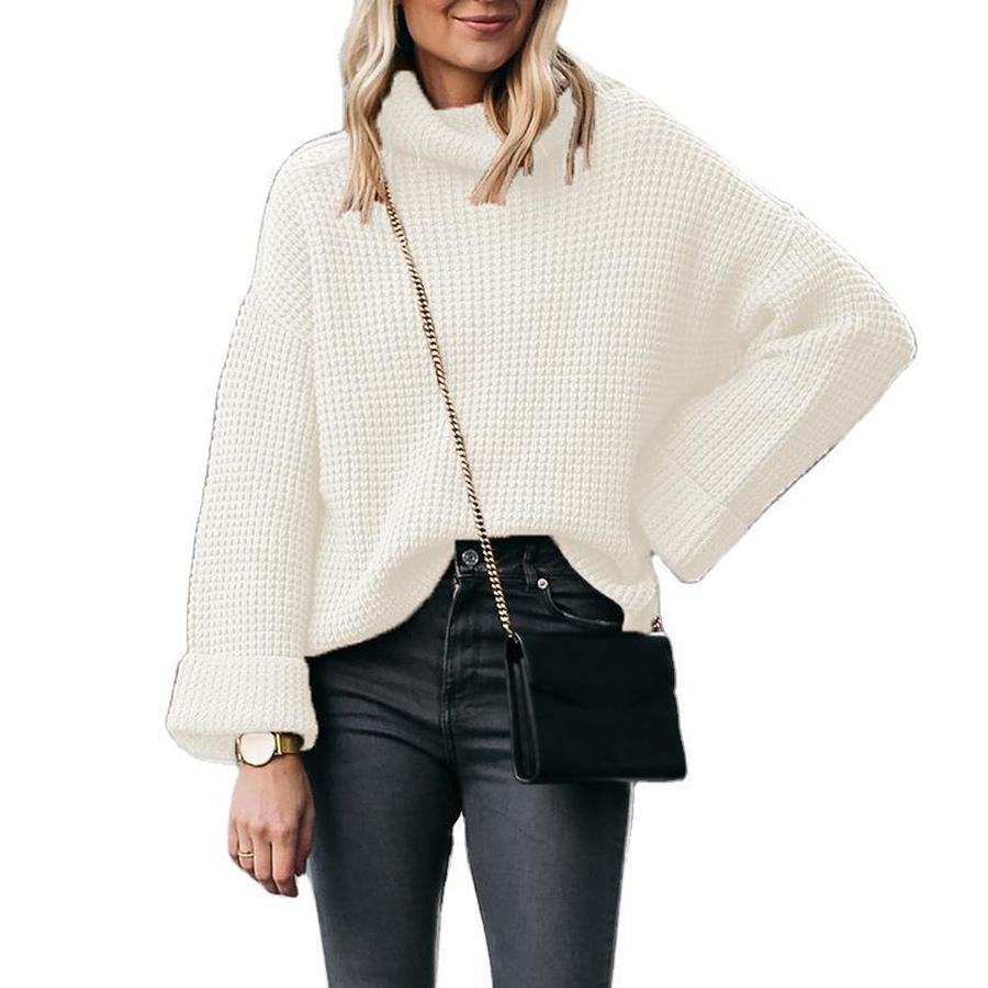 Fall Winter New High Neck Loose Knit Sweater Women's Pullover