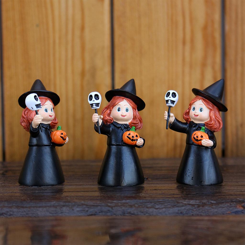3pcs Witch Statue Halloween Decorations Desktop Home Decor Magic Wizard Figurine Witchcraft Sculpture for Halloween Party
