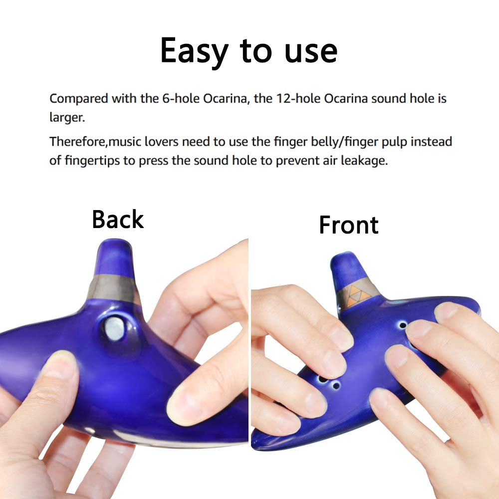 SENHAI Zelda Ocarina Instrument, Ceramic Tube, Neck Strap Cord and Songbook, 12-Hole Alto C Zelda Ocarinas, Gift Box, Hand-Shaped Display Stand, and