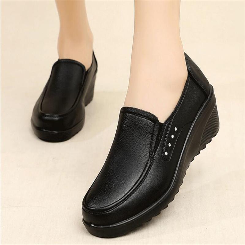 Fashion Spring Autumn Women's Fashion Pumps Shoes Lace Up Woman Wedge Casual Single Shoes Mother High Heels Work Shoes