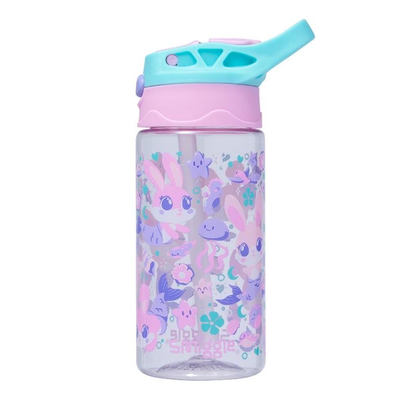Smiggle Straw Water Bottle Kids Large Capacity Water Cup Student Tumbler Cartoon Silicone Straw Leak-Proof 500ml