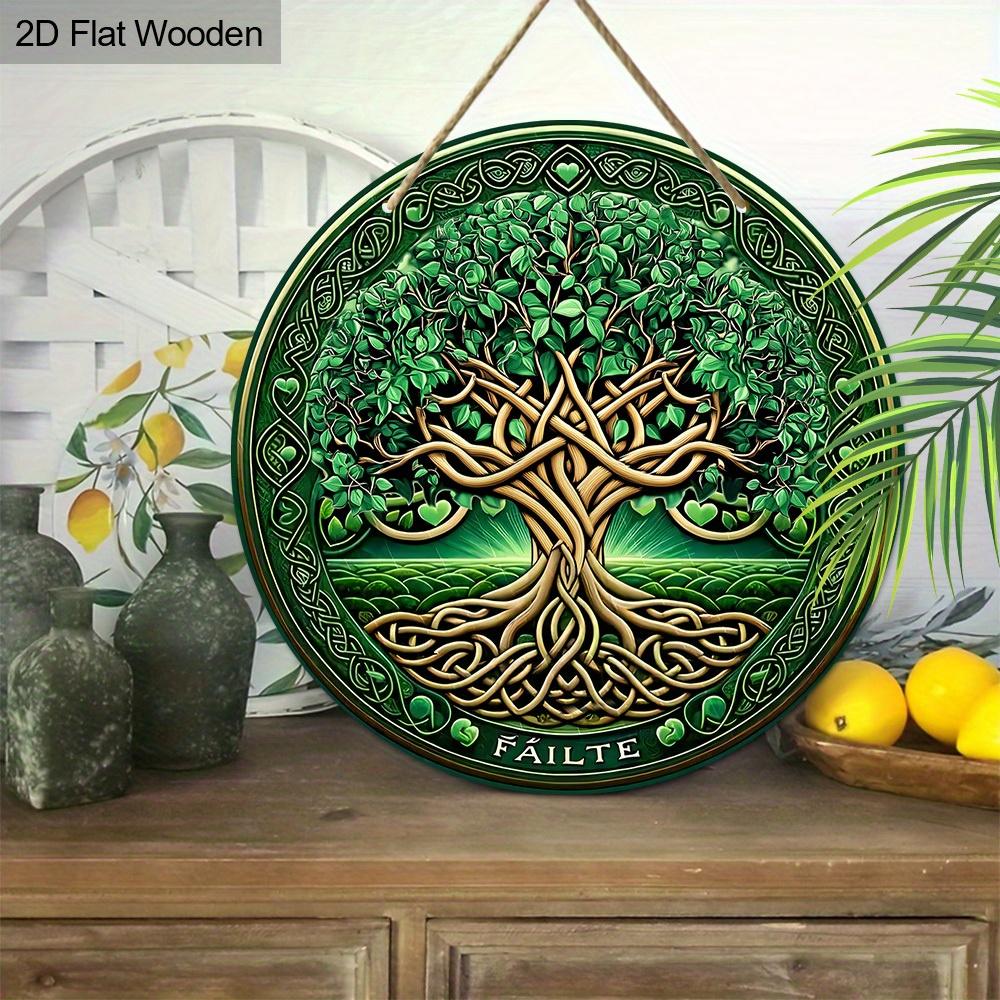 1pc Green Tree of Life Ornament Wooden 2D Flat Hanging, Xmas Decorations, Round-shaped Hanging Wall or Door Decor, Holiday Party Decor, Home Garden
