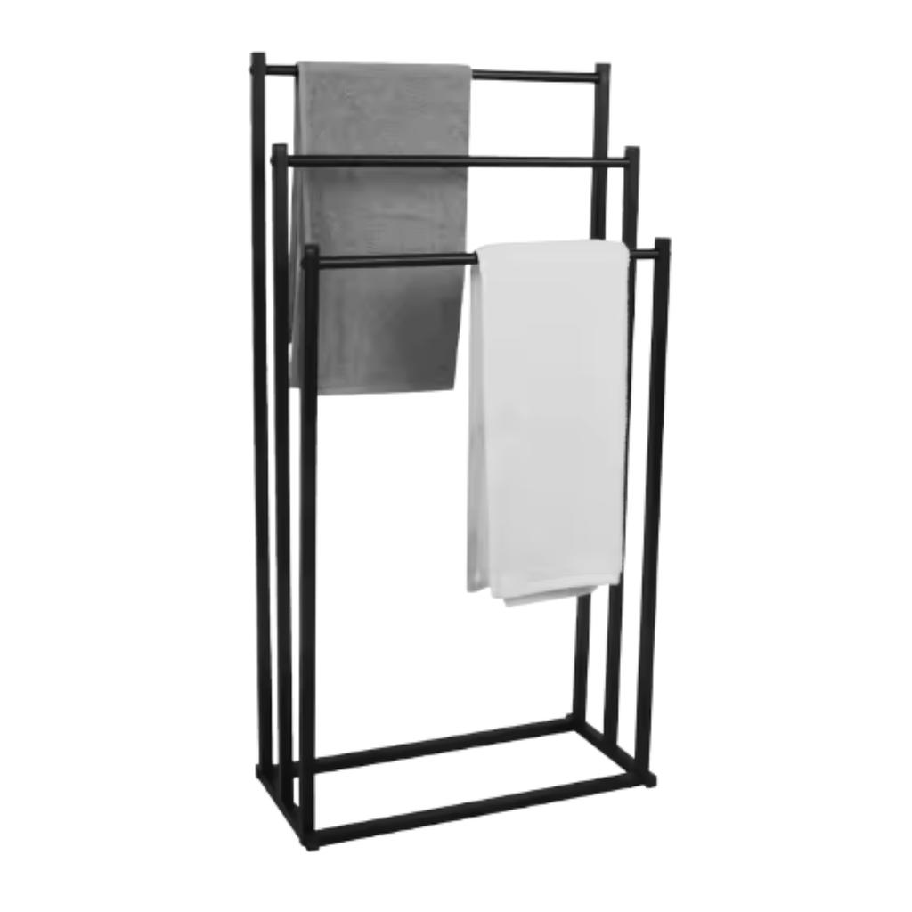Loft Bathroom Rack with Three Arms, Black Metal Holder, Loft Hanger