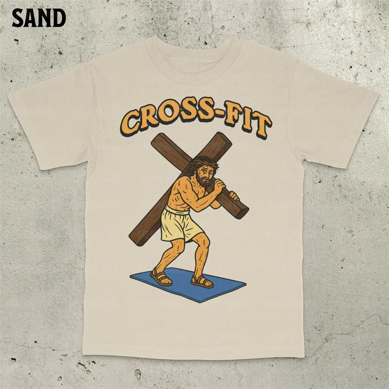 Huiteng1 Cross-fit Humor Jezus Bedrukte Woorden T-shirt Voor Mannen Hip Hop Straat Korte Mouw T-shirts Effen Kleur Casual Zomer Mode 6XL