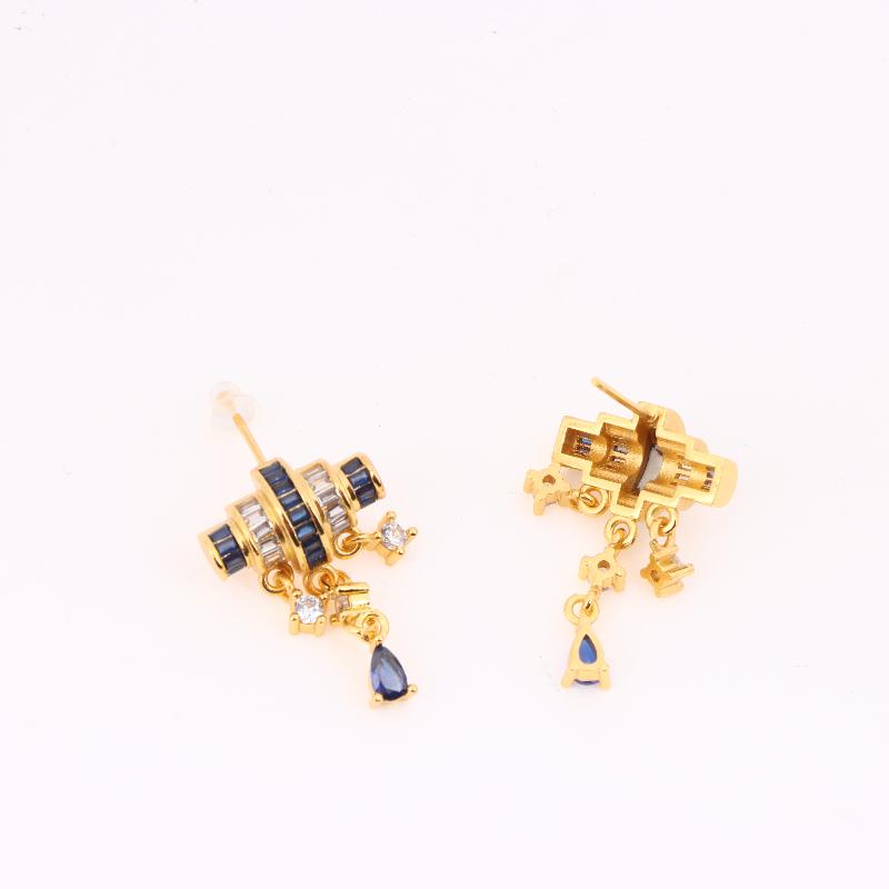 

Art Retro Blue Sapphire Drop Dangle Earrings Chic Architectural Earrings For Women Light Luxury Jewelry Gift