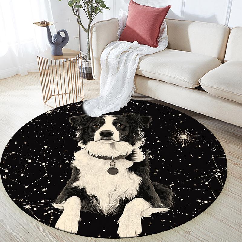 Runder Teppich mit Border Collie Muster, Teppich für Wohnzimmer, Schlafzimmer, Spielzimmer, Rutschfeste Bodenmatte, Weihnachtsgeschenke und Geburtstagsgeschenke.