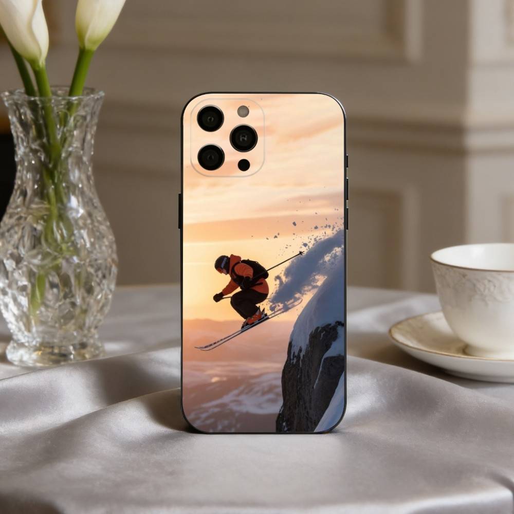 S-Schnee M-Berg Skifahren Ski Handyhülle Für iPhone 17,16,15,14,13,12,11 Plus,Pro Max,XS,Weiche Silikon Schwarze Hülle