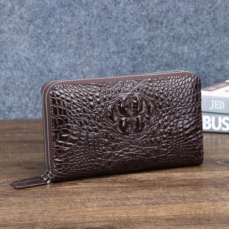 Crocodile Bone Pattern Men s Double Zipper Handbag Large Capacity Multi Card Wallet Leather Functional Trend 22x5x14