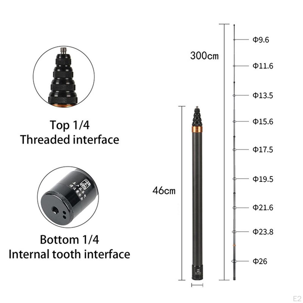 Invisible Selfie Sticks Carbon Fiber Monopod Lightweight with Storage Bag Long Retractable 118"/3.0M