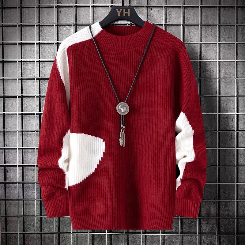 Men Knitted Sweater Youth O-Neck Casual Pullover Male Patchwork Color Sweater Winter Fashion Kntwear Top Men Student Base Shirt