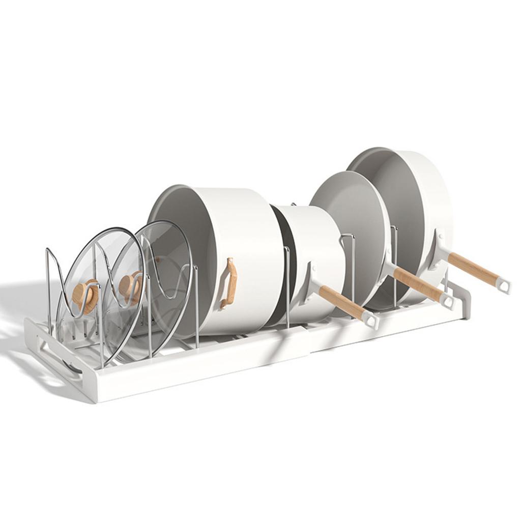 Pot and Pan Organizer Rack, Adjustable Kitchen Utensil Holder with Extendable Base (30.5 to 56 ), 7 Reinforced U Shape