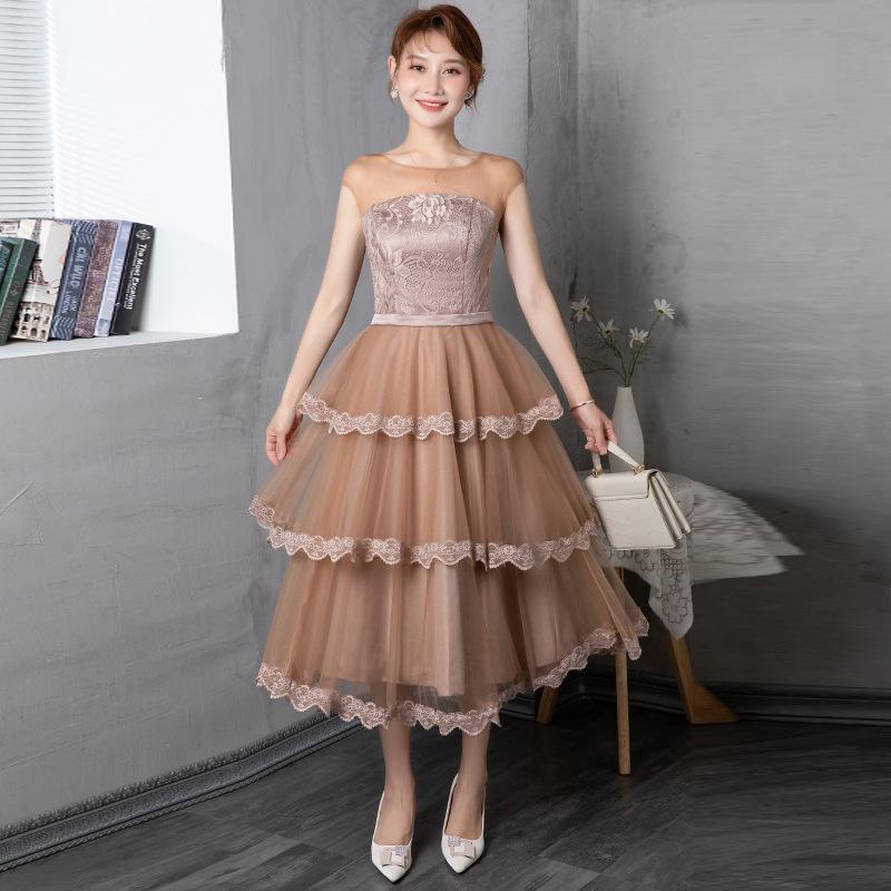 

Foreign trade South East Asia dress medium and long large size cake dress dress slim and thin new dress XXXL коричневий