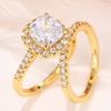 Huitan 2Pcs/Set Ring for Women Wedding Engagement Charming Finger Accessories Inlaid Shining CZ Elegant Party  Jewelry