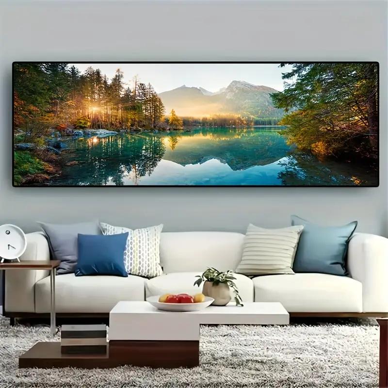 1pc Canvas Poster Modern Art Lake Light Mountain Color Mountain Water Painting Beautiful Scenery Living Room Home Decoration