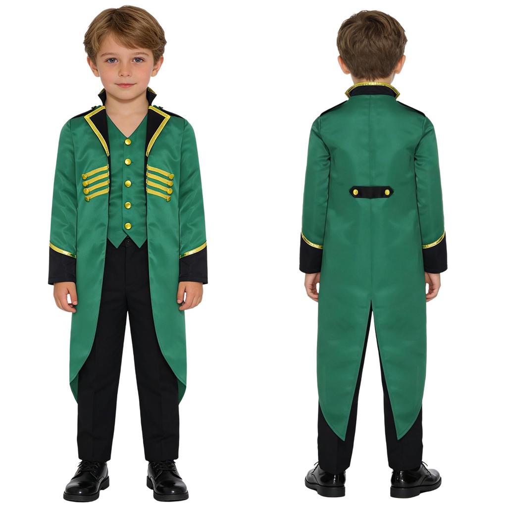 Kids Vintage Medieval Steampunk Tailcoat Long Sleeve Fake Two Piece Tuxedo Victorian Jacket for Dress Up Party Costume