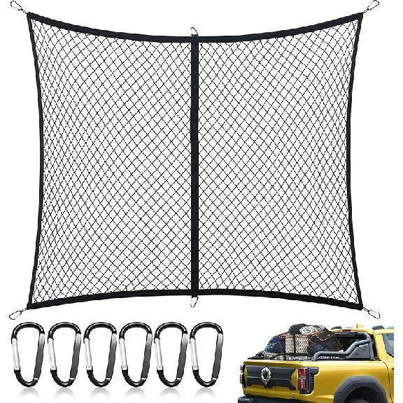 

Highly Elastic Cargo Net - Heavy-Duty Truck Bed Cargo Net For Pickup Trucks, Vans, And SUVs | 4X4 FT Stretches To 7X7 FT, Perfect For Daily Light Single Layer