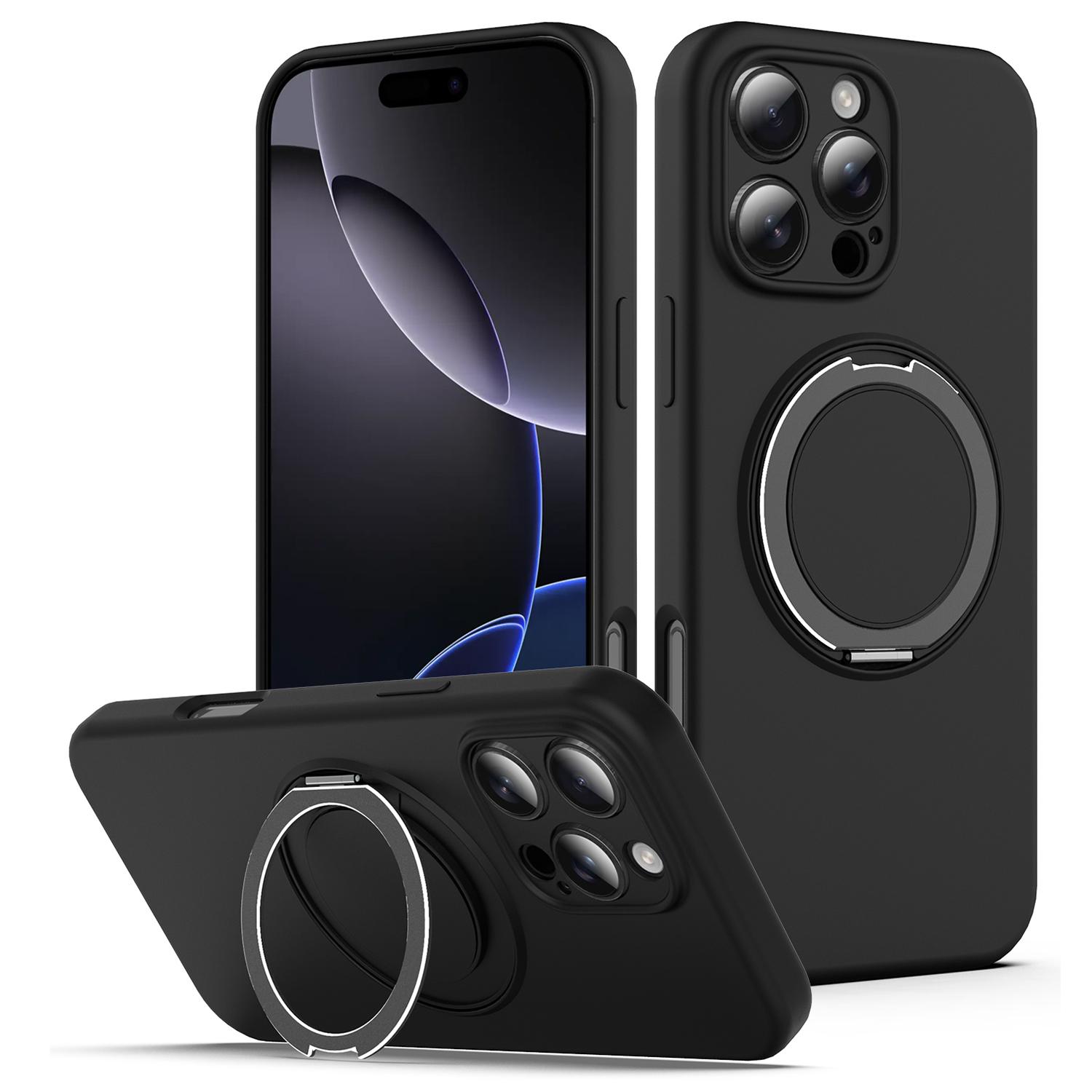 

For iPhone 15 Pro Case Compatible with MagSafe Kickstand PC+Silicone Phone Cover Black