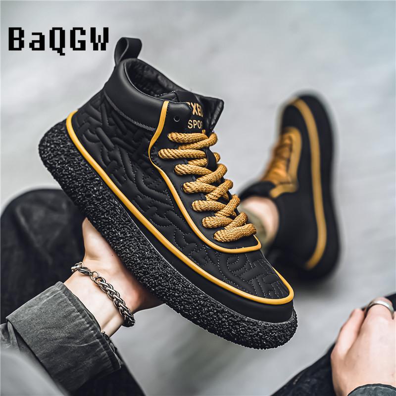 Fashion Autum High Top Boots Men's Leather Shoes Winter Fashion Warm Shoes Outdoor Sneakers Lace Up Non-Slip Running Ankle Boots Male