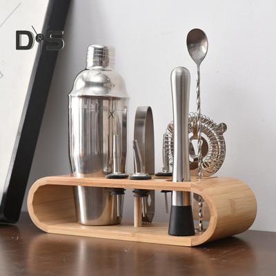 9-teiliger Barkeeper-Werkzeughalter aus Holz, Cocktail-Shaker-Set aus Bambus, Organizer, Aufbewahrungs-Display-Rack, freistehender Barkeeper-Kit-Halter